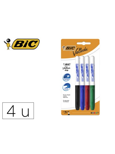 Rotulador bic velleda grip trazo 1,2 mm blister 4 unidades colores surtidos