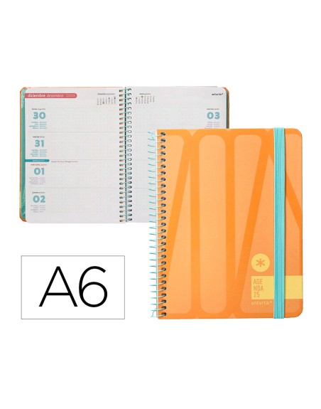 Agenda espiral antartik bold a6 2025 semana vista color melocoton papel 80 gr