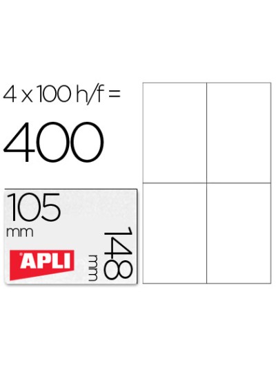 Etiqueta adhesiva apli 1280 tamaño 105x148 mm para fotocopiadora laser ink-jet caja con 100 hojas din a4