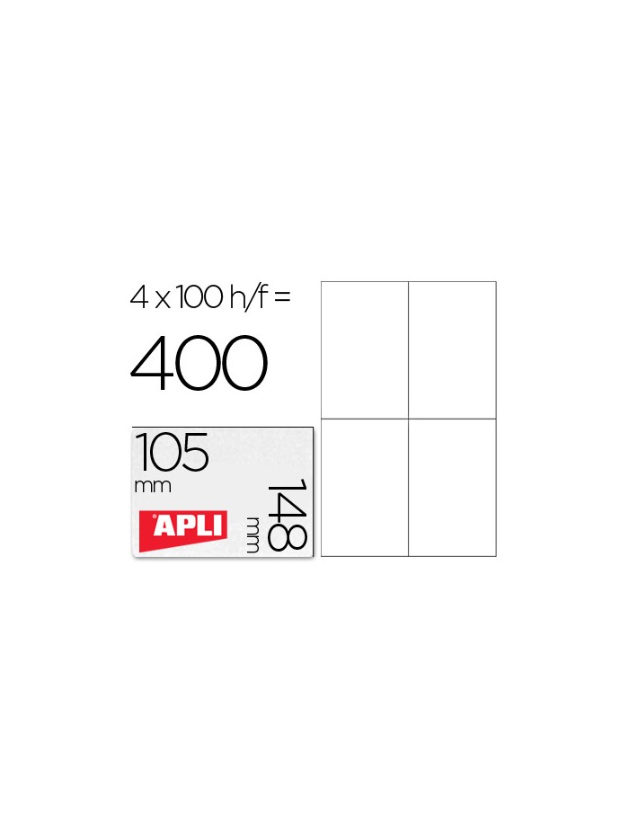 Etiqueta adhesiva apli 1280 tamaño 105x148 mm para fotocopiadora laser ink-jet caja con 100 hojas din a4 Etiqueta adhesiva apli 1280 tamaño 105x148 mm para fotocopiadora laser ink-jet caja con 100 hojas din a4
