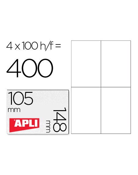 Etiqueta adhesiva apli 1280 tamaño 105x148 mm para fotocopiadora laser ink-jet caja con 100 hojas din a4