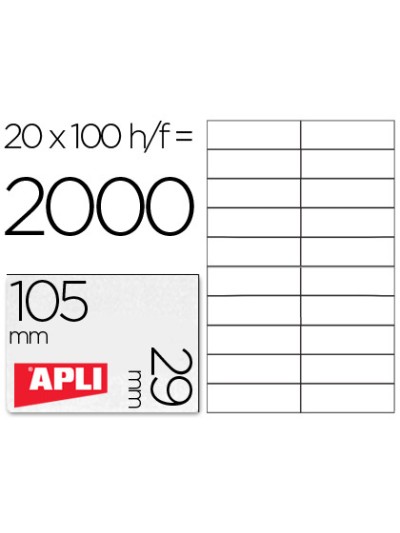 Etiqueta adhesiva apli 1299 tamaño 105x29 mm para fotocopiadora laser ink-jet caja con 100 hojas din a4