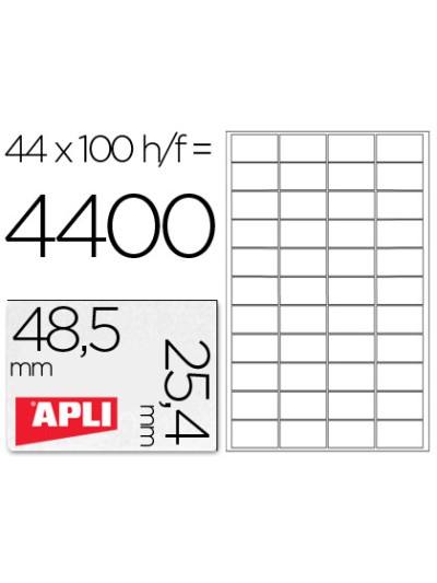 Etiqueta adhesiva apli 1285 tamaño 48,5x25,4 mm para fotocopiadora laser ink-jet caja con 100 hojas din a4