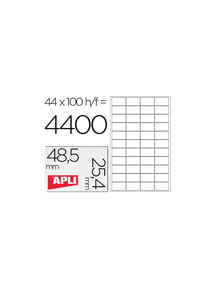 Etiqueta adhesiva apli 1285 tamaño 48,5x25,4 mm para fotocopiadora laser ink-jet caja con 100 hojas din a4 Etiqueta adhesiva apli 1285 tamaño 48,5x25,4 mm para fotocopiadora laser ink-jet caja con 100 hojas din a4