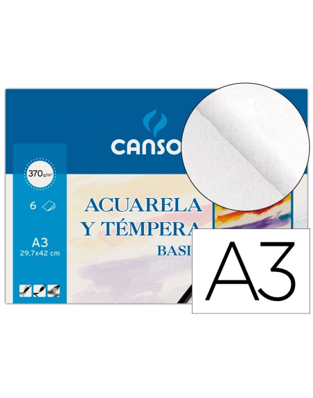 Papel acuarela basik canson din a3 370 gr pack de 6 hojas
