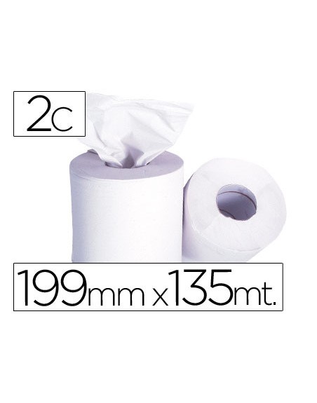 Papel secamanos 2 capas 199 mm x 135 mt mandril 70 mm diametro 197 mm