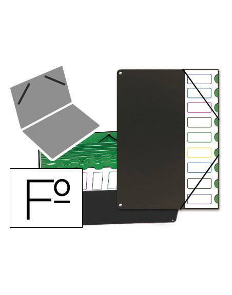 Carpeta clasificador tapa de plastico pardo folio 9 departamentos negro