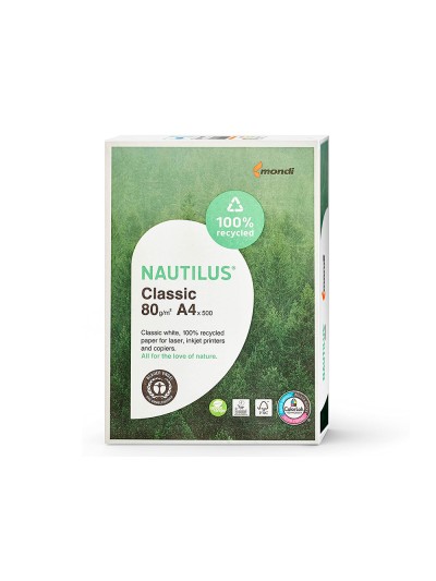 Papel fotocopiadora nautilus din a4 80 gramos paquete de 500 hojas 100% reciclado