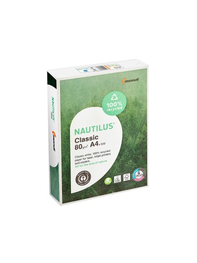 Papel fotocopiadora nautilus din a4 80 gramos paquete de 500 hojas 100% reciclado
