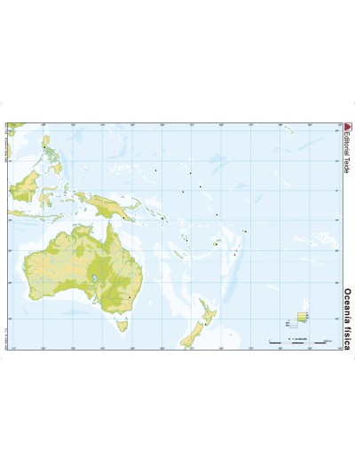 Mapa mudo color din a4 oceania fisico