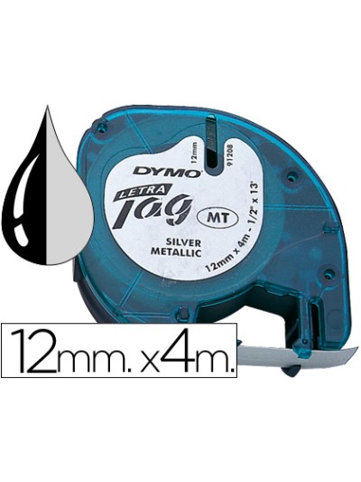 Cinta dymo metalizada 12mmx4mt -negro/plata para letratag