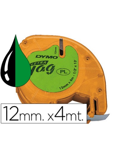 Cinta dymo 12mmx4mt -negro/verde acido para maquina letratag