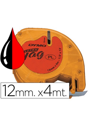Cinta dymo 12mmx4mt -negro/rojo para maquina letratag