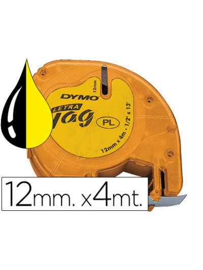 Cinta dymo 12mmx4mt -negro/amarillo para maquina letratag