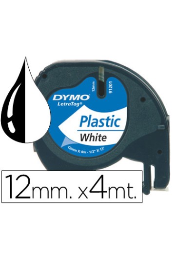 Cinta dymo plastico 12mmx4mt negro/blanco perla para maquina letratag 91201