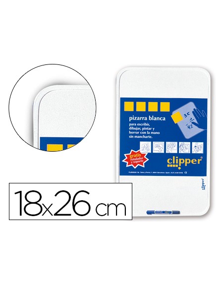 Pizarra blanca clipper pequeña 18x26 cm con rotulador
