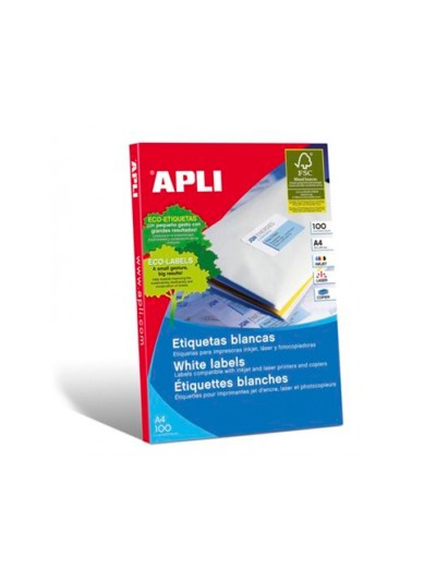 Etiqueta adhesiva apli 1281 210x297 mm fotocopiadora laser ink-jet caja con 100 hojas din a4