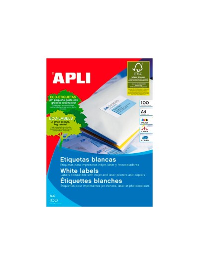 Etiqueta adhesiva apli 1274 tamaño 105x37 mm fotocopiadora laser ink-jet caja con 100 hojas din a4