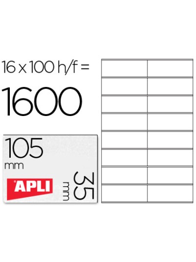 Etiqueta adhesiva apli 1287 tamaño 105x35 mm fotocopiadora laser ink-jet caja con 100 hojas din a4