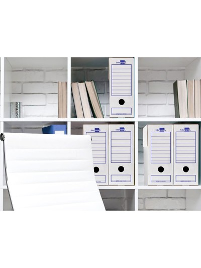 Caja archivo definitivo liderpapel 106 listados de ordenador carton reciclado 325g/m2 blanco 430x116x316 mm