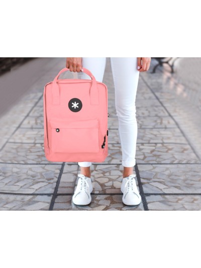 Cartera antartik mochila 2 asas y bolsillos exteriores coral 300x115x390 mm