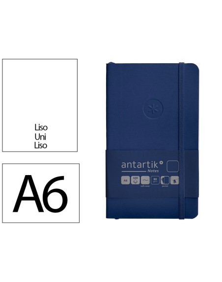 Cuaderno con gomilla antartik notes tapa blanda a6 hojas lisas azul marino 100 hojas 80 gr fsc