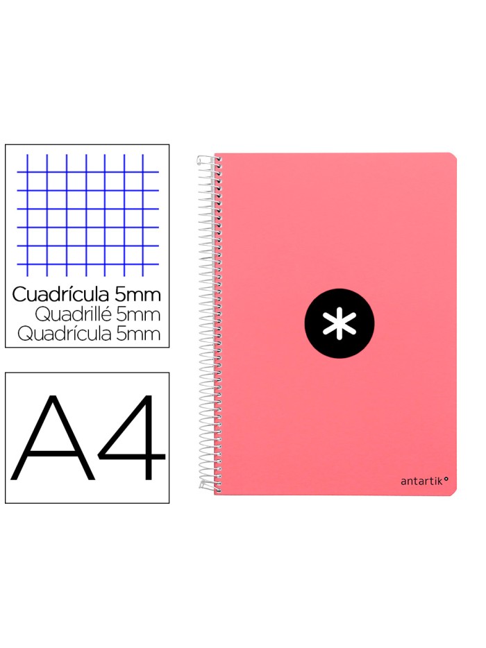 Cuaderno espiral antartik a4 micro tapa dura 80 h 100 gr cuadro 5mm sin bandas 4 taladros color coral Cuaderno espiral antartik a4 micro tapa dura 80 h 100 gr cuadro 5mm sin bandas 4 taladros color coral