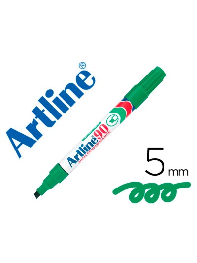 Rotulador artline marcador permanente ek-90 verde punta biselada 5 mm papel metal y cristal