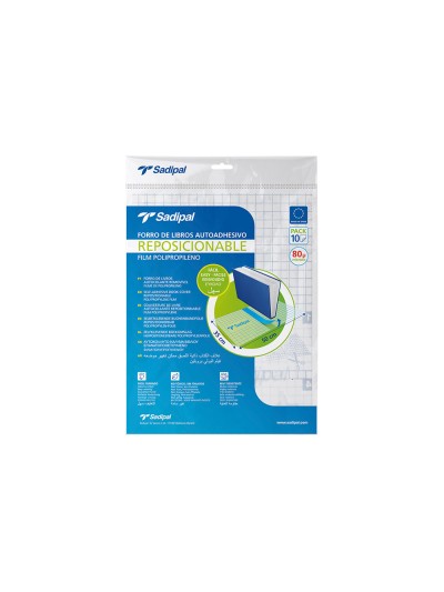 Forralibro adhesivo para libros sadipal reposicionable 80 mc 50x35 cm pack de 10 unidades