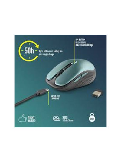 Raton ngs evo rust optico 800/1200/1600 dpi inalambrico 5 botones teclas silenciosas receptor usb 2,4 ghz verde