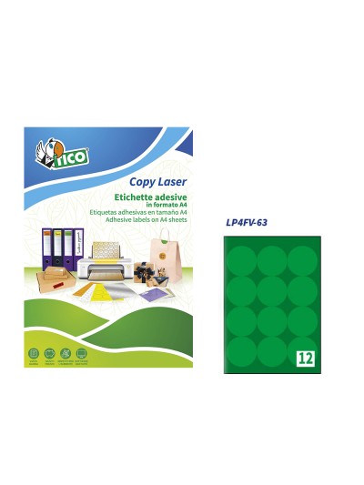 Etiqueta adhesiva tico verde f luorescentes permanente fsc laser/inkjet/fotocopia redonda 63,5mm caja de 840 unidades