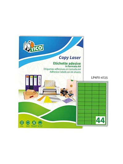 Etiqueta adhesiva tico verde f luorescentes permanente fsc laser/inkjet/fotocopia 47,5x25,5 mmcaja de 3080 unidades