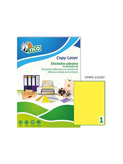 Etiqueta adhesiva tico amarill o fluorescentes permanente fsclaser/inkjet/fotocopia 210x297mm caja de 70 unidades