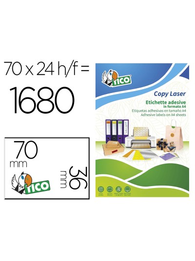 Etiqueta adhesiva tico amarill o fluorescenteses permanente fsc laser/inkjet/fotocopia 70x36mm caja de 1680 unidades