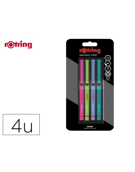 Rotulador rotring fineliner punta metalica 0,4 mm pack de 4 colores surtidos