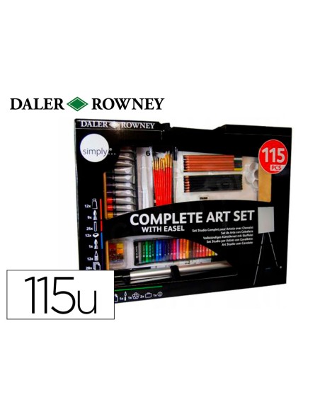 Set de pinturas daler rowney 115 piezas con caballete de aluminio plegable 457x73x584 mm