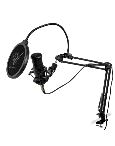 Kit microfono phoenix streamcast pro gaming conector jack - brazo articulado - filtro antipop y montura antivibración