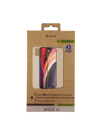 Funda muvit para iphone 14 + protector pantalla vidrio templado plano marco negro