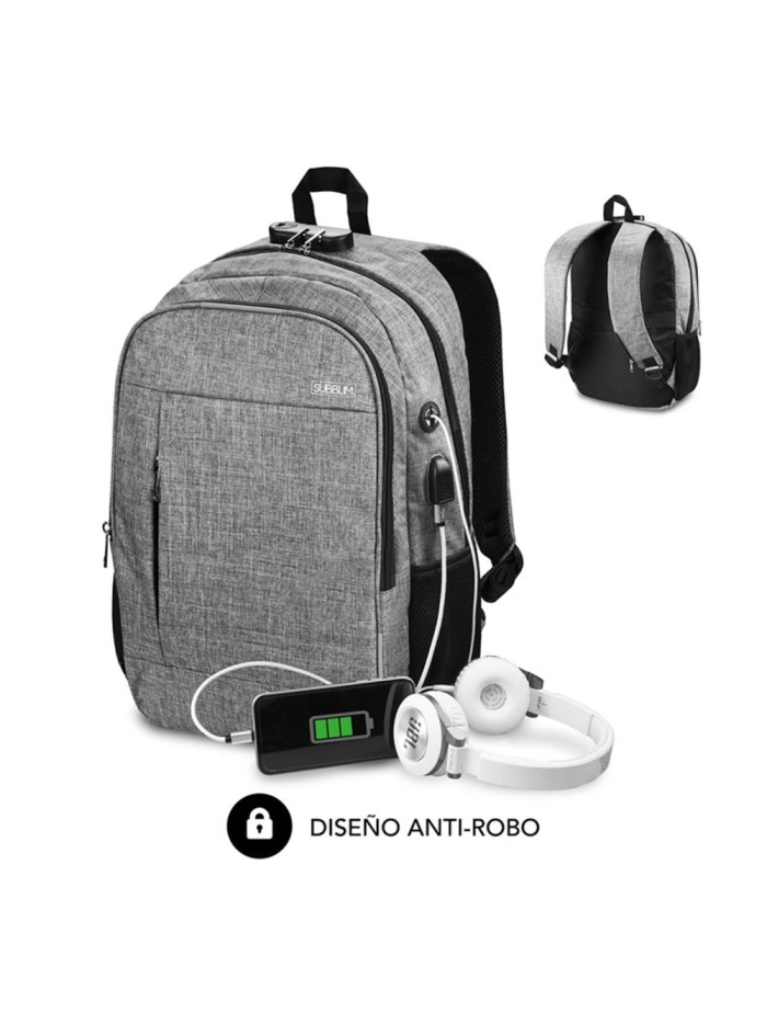 Mochila subblim urban lock para portatil 16 pulgadas gris Mochila subblim urban lock para portatil 16 pulgadas gris