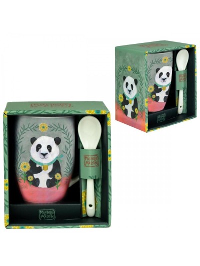 Taza de cerámica con cuchara enesco panda