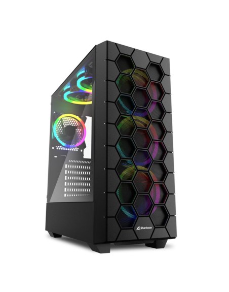Caja ordenador gaming rgb hex atx 2 x usb 3.0 1 x usb tipo c sin fuente negro
