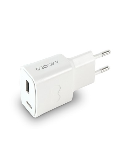 Cargador pared groovy 1 usb + 1usb-c color blanco