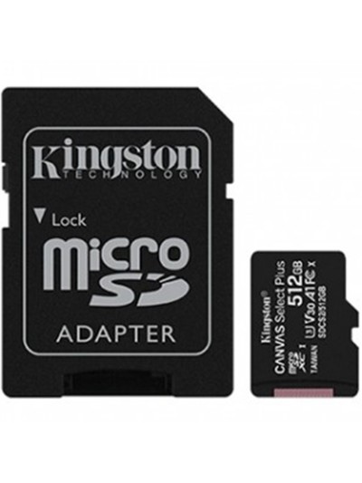 Tarjeta memoria micro sdxc 512gb kingston canvas select + adaptador cl10 - r: 100mb - s w:85mb - s