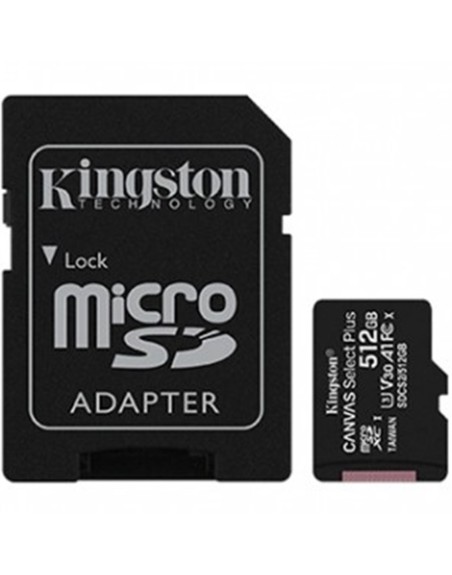 Tarjeta memoria micro sdxc 512gb kingston canvas select + adaptador cl10 - r: 100mb - s w:85mb - s