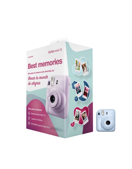 Kit camara fujifilm mini instax 12 color azul+papel 10 fotos+3 portara retratos