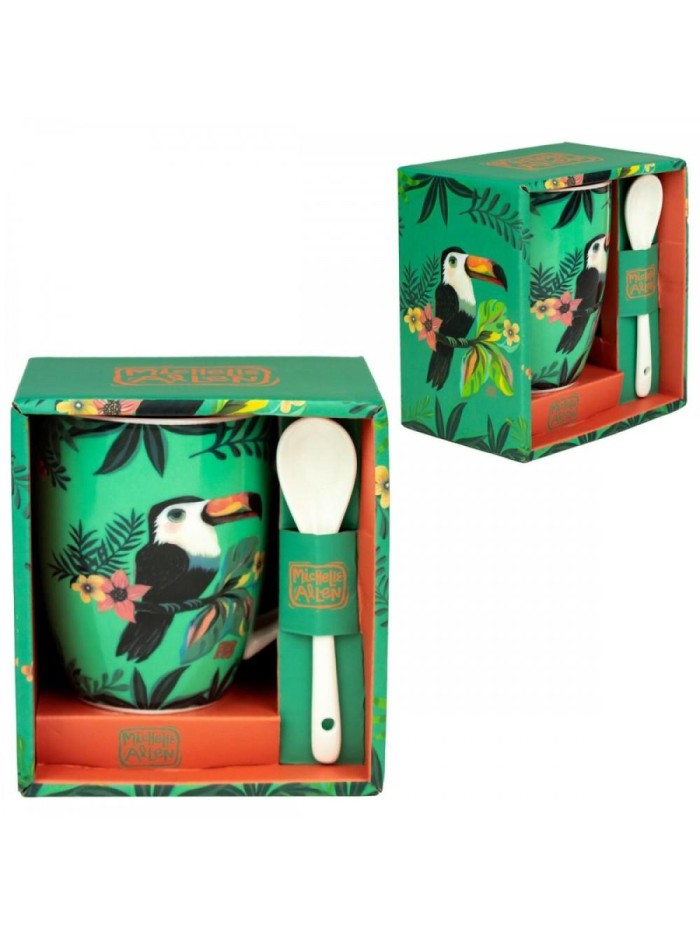 Taza de cerámica con cuchara enesco tucán Taza de cerámica con cuchara enesco tucán