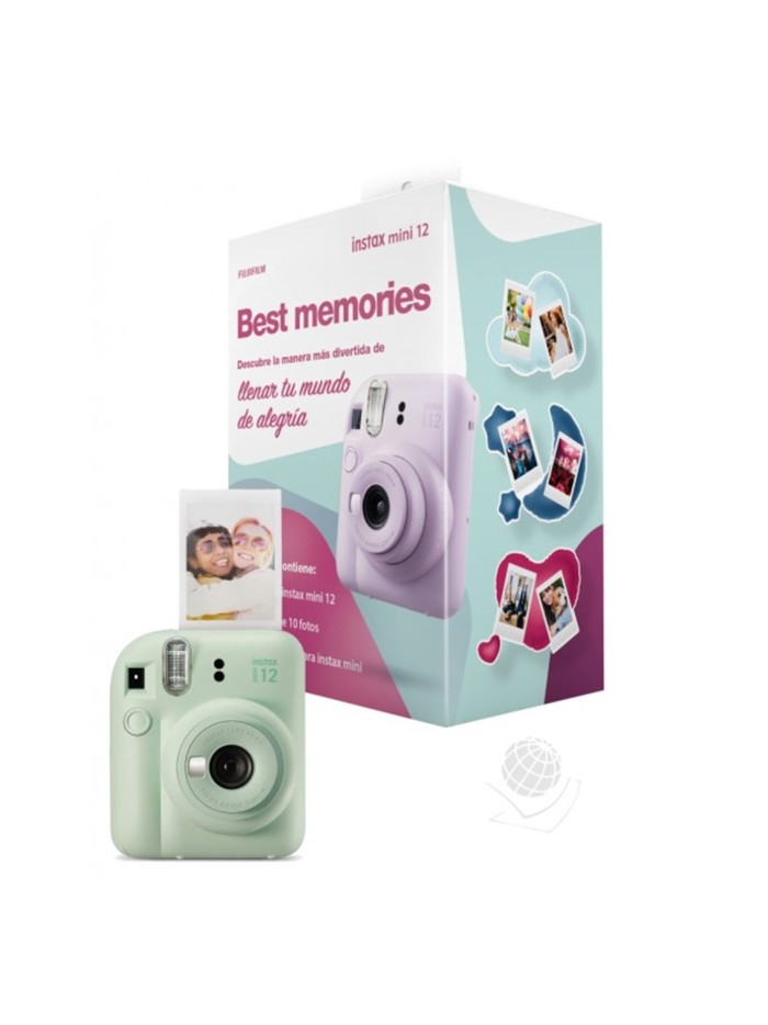 Kit camara fujifilm mini instax 12 color verde menta + papel 10 fotos + 3 portara retratos Kit camara fujifilm mini instax 12 color verde menta + papel 10 fotos + 3 portara retratos