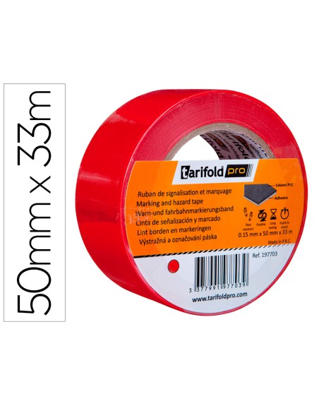 Cinta adhesiva tarifold para marcaje y señalizacion de suelo 33 mt x 50 mm color rojo