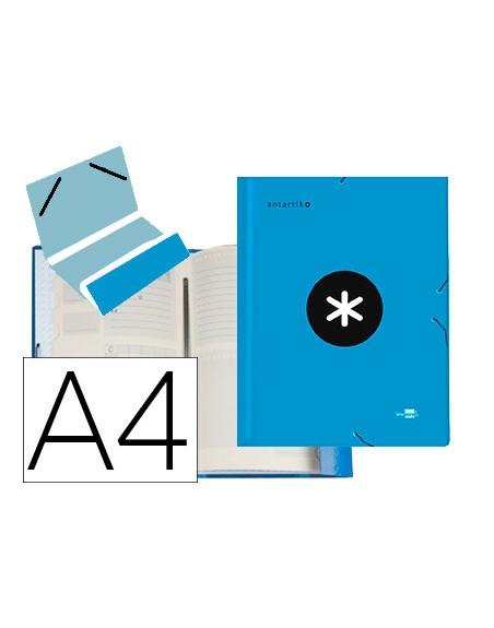 Carpeta liderpapel antartik clasificadora a4 12 departamentos gomas carton forrado color azul