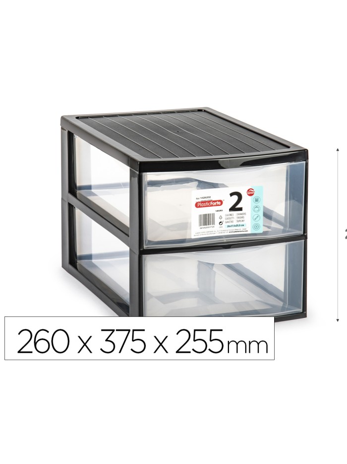 Cajonera plastiforte ebro 2 cajones color negro 260x375x255 mm Cajonera plastiforte ebro 2 cajones color negro 260x375x255 mm
